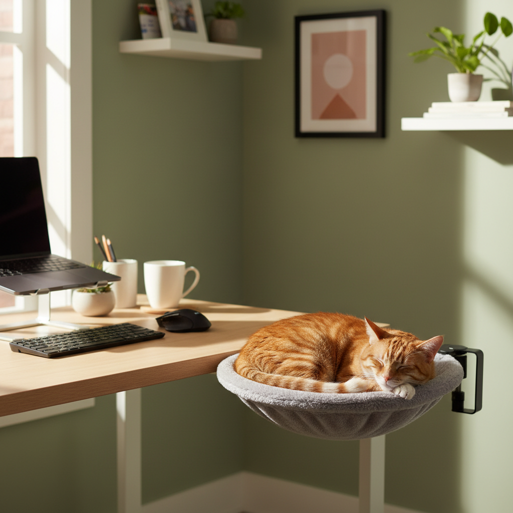 After Your Work-From-Home Setup Change: Judge a Clamp-On Cat Desk Bed by Space Efficiency, Not Just Cuteness