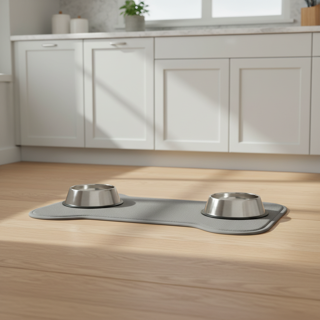 The Floor Around the Food Bowl Is Always Wet: Here's What a Waterproof Bone Shaped Mat Does Differently
