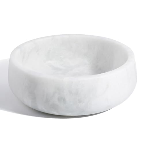 White Marble Dog Bowls, Non-Slip Dog Food Water Bowl Small, Heavy Duty Pet Bowl for Cats and Medium Dogs, Weighted African Natural Marble, Holds 4 Cups(5lbs)