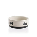 Sweejar Ceramic Dog Bowls with Bone Pattern, Dog Food Dish for Small Dogs, Porcelain Pet Bowl for Water 16 Fl Oz (Beige)