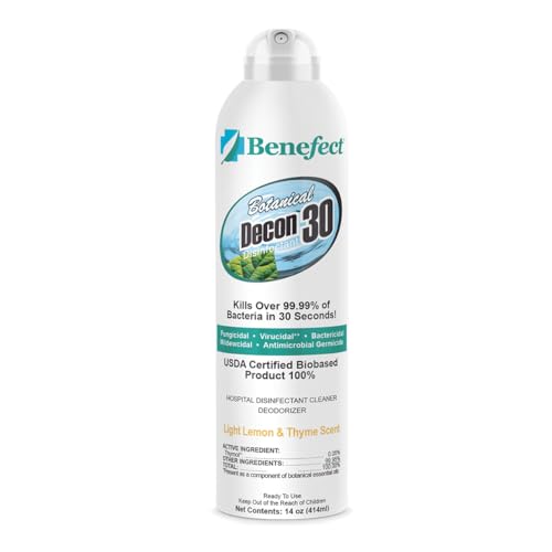Botanical Decon 30 Disinfectant Cleaner, 14 oz. Ready-To-Use Spray, Hospital Grade Disinfectant, Kills Over 99.99% of Germs, Safe for Food-Contact Surfaces (Light Lemon & Thyme Scent)