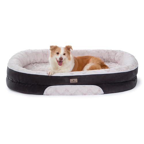 Orthopedic Dog Bed Couch for XLarge Plus Sized Pets with Egg Foam Support, Four-Sided Bolster Cushions, Soft Tear-Resistant Fabric, and Removable Machine Washable Plush Cover, 48'', Off-White