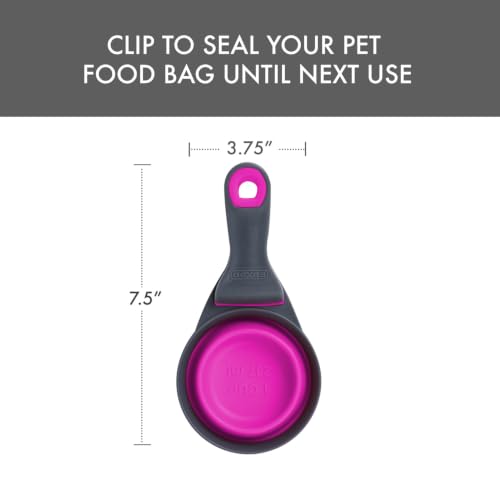 Popware for Pets Collapsible Klip Scoop, 3-in-1 Pet Food Scoop, Measuring Cup and Bag Clip, 1 Cup Capacity, Fuchsia - view 2