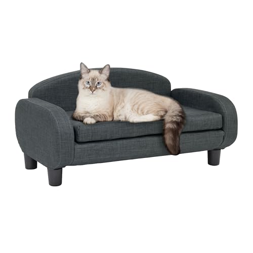 Cat Sofa Bed, Pet Couch for Indoor Cats Elevated Cat Beds with Removable Washable Mattress Cover for Kitten, Puppy or Small Animal- 31.5" Wide, Gray