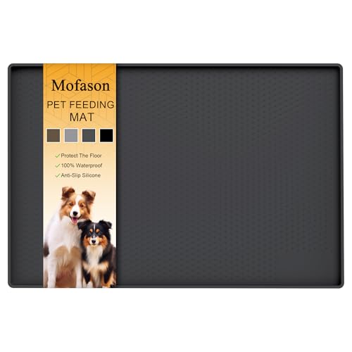 Pet Food Mat Waterproof Dog Mat 24”x16” Large – 0.5” inch Raised Edge,Cat Silicone Feeding Placemat Water Bowl Tray for Floors, Nonslip Washable Dog Mat for Food and Water