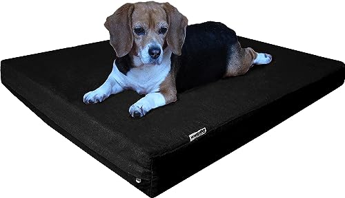 Orthopedic Gel Cooling Memory Foam Pet Bed with Waterproof Liner and External Black Canvas + Bonus Microsuede Antislip Covers for Small to Medium Dogs 35X20X4 Inches