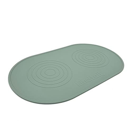 Dog & Cat Food Mat - Waterproof, Food-Grade Silicone Pet Placemat for Feeding & Water Bowls - Raised Edges Protect Floors - Non-Slip Grip - Dishwasher Safe - 19 x 11 Inches, Light Green