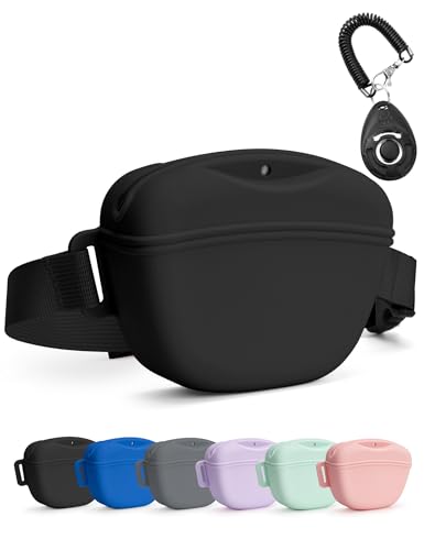 1.67 Cup Magnetic Dog Treat Pouch with Training Clicker (Black)