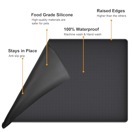 Pet Food Mat Waterproof Dog Mat 24”x16” Large – 0.5” inch Raised Edge,Cat Silicone Feeding Placemat Water Bowl Tray for Floors, Nonslip Washable Dog Mat for Food and Water - view 5