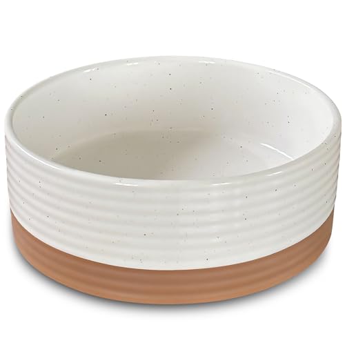 Ceramic Pet Bowl - Large Food/Water Dish for Large Dogs, Cats, Great Dane, Mastiff - 50oz or 8 Cups - Basic Bowls - Vanilla White
