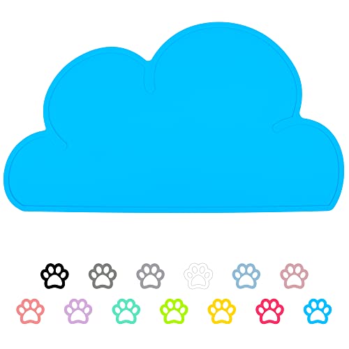 Pet Food Mats–Dog Cat Feeding Mat Top Grade Cloud Silicone Pad Anti-Slip Waterproof Anti-Slip Bowl Placemat (Light Blue)