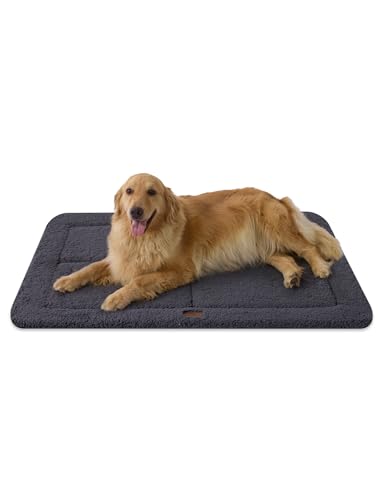 Low Profile Dog Crate Mat Reversible Bed Pad, Washable Dog Pad Mat with Ultra Soft Fleece, Compact Design Kennel Beds Mats for Extra Large Medium Small Pets, 44" x 32" Dark Gray