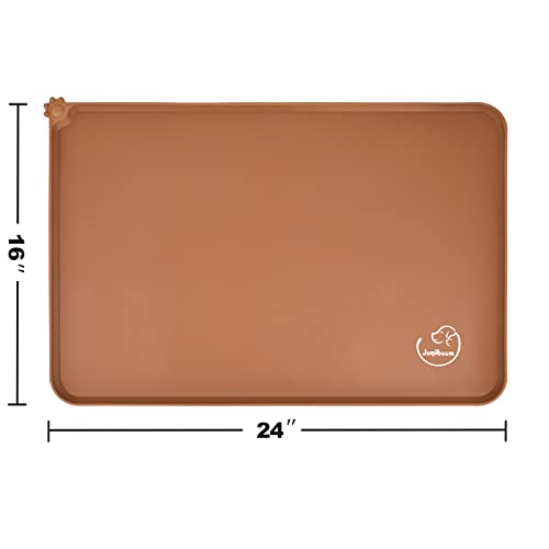 Silicone Waterproof Dog Cat Pet Feeding Mats, Non Slip, Easy Clean Pet Dog Cat Bowl Mats Placemat (24" x 16") Brown - view 2