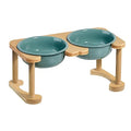 Ceramic Elevated Dog Bowls, Raised Pet Food and Water Bowl Set, Dark Green