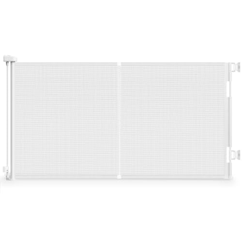 Reinforced 60" Wide Retractable Dog Gate, 5 Ft Mesh Retractable Baby Gates