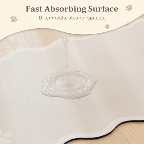 Scalloped Dog Feeding Mat, Absorbent Bowl Placemat, Beige - view 4