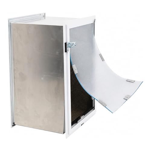 Wall Model | Cat & Dog Doors | Adjustable Tunnel Fits Up to 10" Wide Walls | Energy Efficient Double Vinyl Flaps | Locking Security Cover | Skilled Install Required | Steel Corners