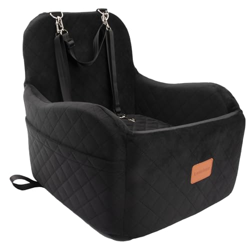Dog Booster Car Seat for Small/Medium Dogs Up to 35lbs,Elevated Cushion Fits in Front/Back Seat,Fully Detachable and Washable,2 Storage Pockets & Dog Leashes,Easy to Install(Black,Medium)