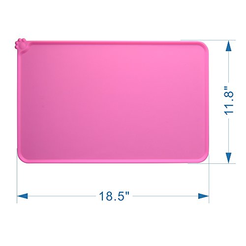 Dog Food Mat, Silicone Dog Cat Bowl Mat, Non Slip Pet Feeding Mat Waterproof Dog Placemat for Small Animals (18.5"x11.8", Pink) - view 5