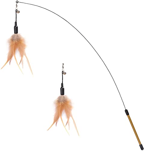 Cat Feather Wand Interactive Toy, 2 Feathers + 1 Wand with Bell