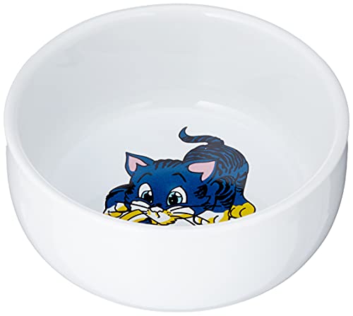 Ceramic Bowl with Cat Motif, 0.3 Litre, White