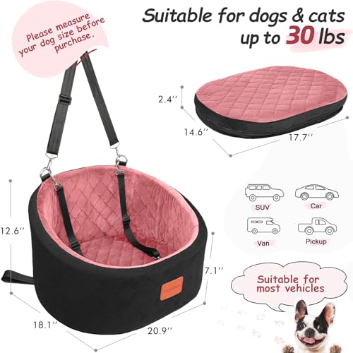 Dog Car Seat for Small Dogs Up to 30 Lbs with 2 Safety Dog Leashes - view 2