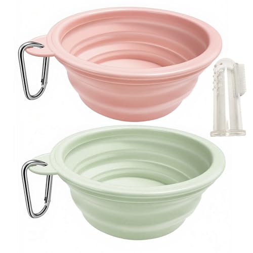 Portable Silicone Collapsible Dog Bowls, 2 Pack Dog Bowl Travel Collapsible Bowls Water Feeding Travel Bowl Cup Dish for Pet Dogs and Cats - with 2 Pack Carabiners - view 2