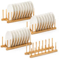 4 Pack Bamboo Dish Drying Rack, Plate Rack Stand Pot Lid Holder, Dish Organizer Racks for Plates, Cups, Bowls, Cutting Board, Drying Rack Stand Drainer, Kitchen Cabinet Organizer