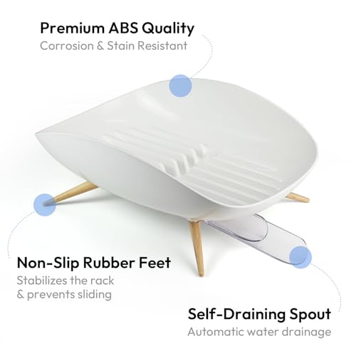 Self-Draining Dish Drying Rack, White - Wide - view 3