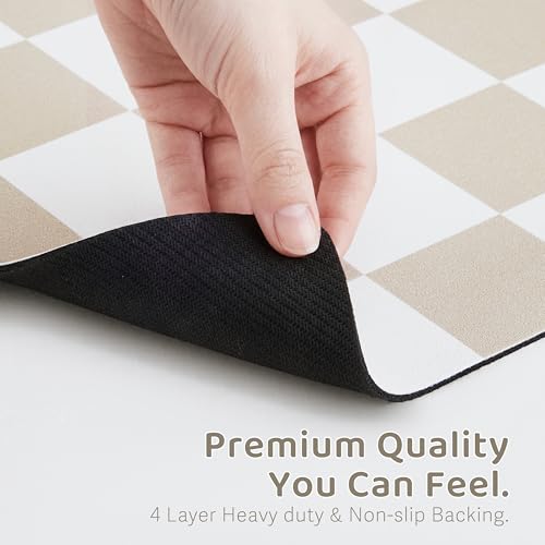 Checkered Dog Feeding Mat, Absorbent Mats for Dog Food and Water Bowl, Dispenser, Retro Aesthetic Khaki Beige Checkerboard Pet Placemat for Dogs, Cats, Puppy Accessories, 12" X 19” - view 6