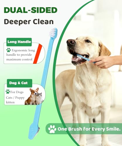 Pet Toothbrush Set for Medium Large Dogs, Extra Long Double-Ended Dog Toothbrush with 360° Brush, Soft Bristle Dental Care Kit with Finger Brushes, Pet Teeth Cleaning Supplies 10 Pack (Multicolor) - view 6