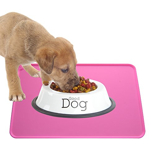 Dog Food Mat, Silicone Dog Cat Bowl Mat, Non Slip Pet Feeding Mat Waterproof Dog Placemat for Small Animals (18.5"x11.8", Pink) - view 2