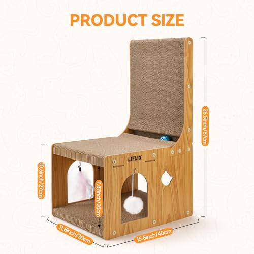 L-Shaped Double-Layer cat Scratching Board, Cardboard cat Scratching Post with Toys, Cat Scratcher & Hideaway for Indoor Cats to Scratch, Rest and Play - view 2