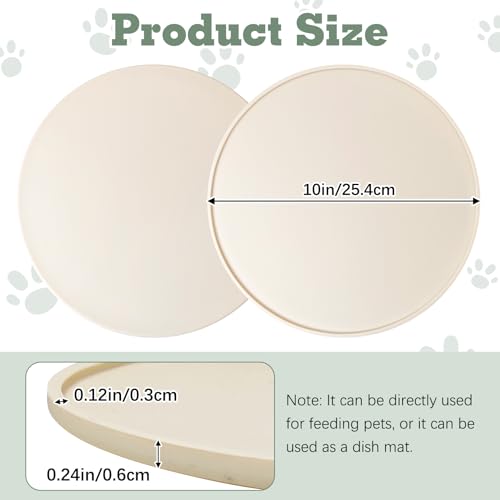 Silicone Cat Feeding Mat 2 Pack Dog Bowl Mats Pet Silicone Food Mat for Food and Water Nonslip Waterproof Feed Mats Round Eating Plate for Small and Medium Cats and Dogs (Beige) - view 2