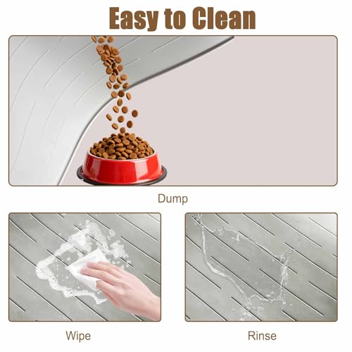 40"x30" Extra Large Silicone Pet Food Mat, XXL Pet Feeding Mat with Raised Edges, Waterproof Dog Bowl Mat for Food and Water, Cat and Dog Placemat for Floors, Light Gray - view 6