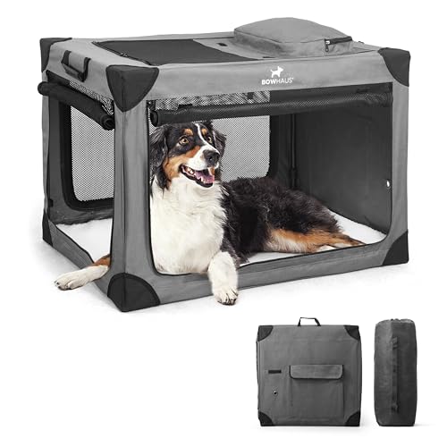 36 Inch Portable Travel Dog Kennel for Medium Dogs with Durable Mesh Windows and 2 Storage Pockets, Indoor & Outdoor for Car, Soft-Sided Collapsible Dog Crate with 4 Breathable Mesh Door