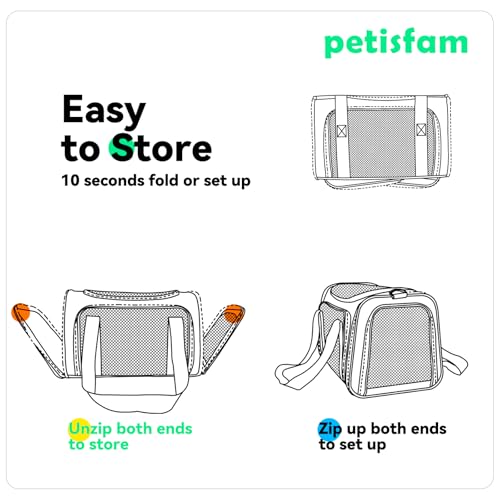 Quick-in Pet Carrier Bag for Cats & Dogs. Airy Mesh Windows Let Fur-Kids See You Reduce Anxiety & Breath Easy. Rip-Stop Fabric & Lockable Zips Hug Securely. Washable Comfy Pad. Collapsible - view 6