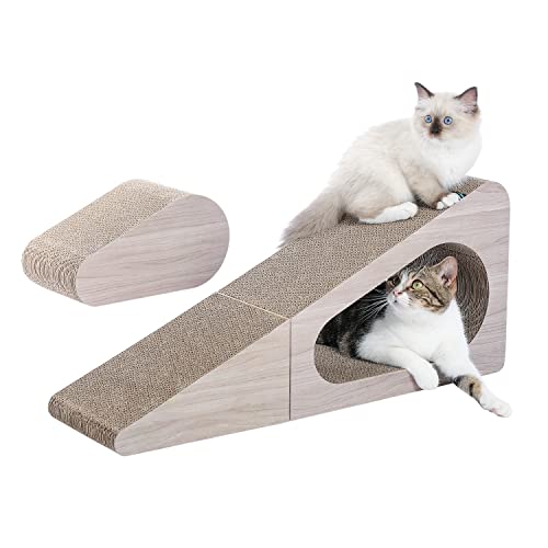 28.3" Cardboard Cat Scratcher Triangle 2 in 1 Cat Scratching Ramp