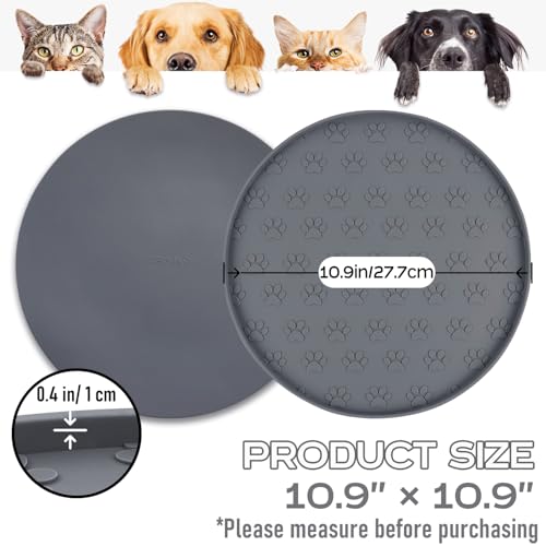Pet Feeding Mat, Waterproof Anti-Slip Placemats for Dog Cat Bowl Silicone Pet Food Mat, Raised Edge Prevent Spills on Floor & Carpet, Dishwasher Safe (1 Black, 10.9" L x 10.9" W) - view 5