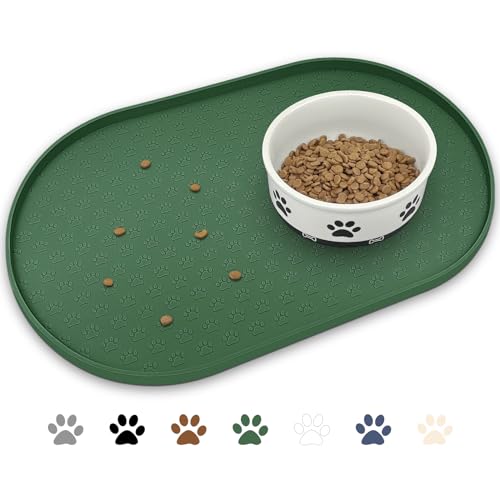 Dog Food Mat Spill-Proof Silicone Dog Bowl Mat Raised Edge Pet Placemat