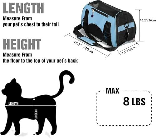 Cat Carrier,Soft-Sided Pet Travel Carrier for Cats,Dogs Puppy Comfort Portable Foldable Pet Bag Airline Approved (Small Blue) - view 2
