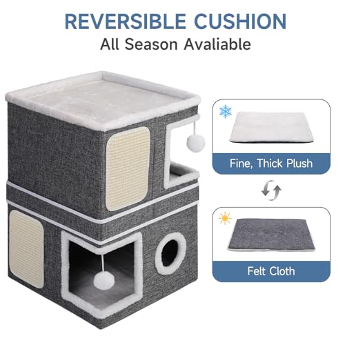 2 Story Cat House beds for Indoor Cats with Scratch Pads Grey - view 6