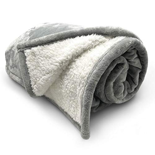Plush Reversible Waterproof Dog Blanket – Soft Sherpa & Microfiber Pet Throw – Durable Couch, Bed, or Crate Protector for Dogs – Machine Washable Pet Cover – 60x48 Inch – Grey Color - view 5