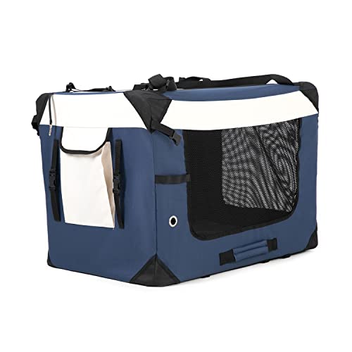 Large Cat Carrier, Collapsible Dog Travel Crate Portable Soft-Sided Pet Carrier with Super Soft Warm Plush Mat for Indoor and Outdoor 24x16x16in,Navy Blue - view 3