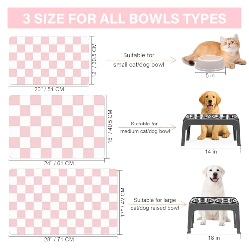 Cat Food Mat - 12"x 20" Cat Dog Mats for Food and Water Bowl, Checkered Pet Placemat Feeding Mat, Non-Slip Under Pet Bowls Mats for Messy Drinkers, Pink & White - view 4