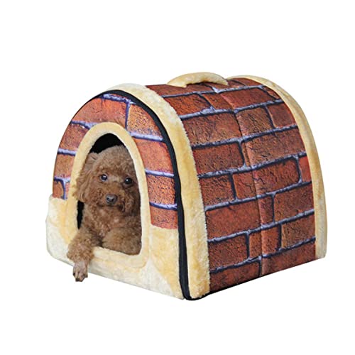 Foldable Dog House 2-in-1 Igloo Dog Cat Bed for Small Medium Large Dogs Cats, Warm Soft Cushion Dog Cave, Non-Slip Puppy Kitten Pet House,Detachable&Washable