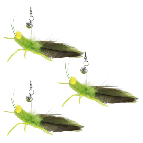 Cat Feather Toys Refills 3 Pack Insects Grasshopper Cat Toy Wand Fun Replacement Feathers Small Cats Interactive Toys Hanging Toy Attachments for Indoor Kittens Cats Teaser Wand Accessory