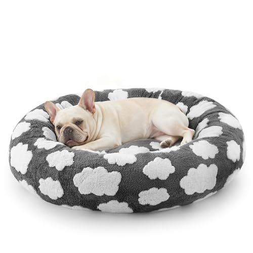 Jacquard Donut Round Small Dog Bed, Grey, 23x23x8in