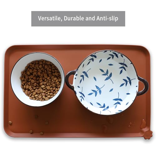 Silicone Pet Food Mats Tray - Dog Bowl Placemat - Dog Pet Cat Feeding Mat - Waterproof Dog Cat Food Mats -Pet Water Mats for Carpet -Caramel - view 4