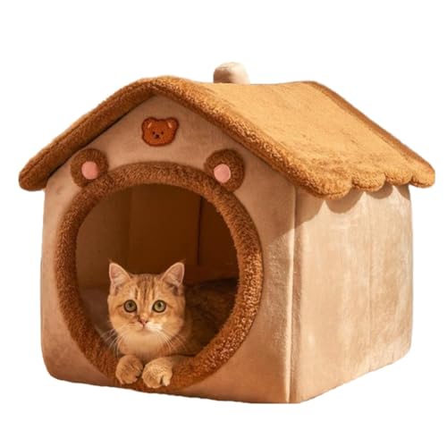 Cat Beds for Indoor Cats Small Dog,Cute Bear Cat Bed Cave Cat House, S